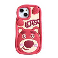 เคสโปรโมชั่นสำหรับ iPhone 6 7 8Plus XS XR 11 12 3D การ์ตูนหมีสตรอเบอร์รี่น่ารักซิลิโคนสำหรับ iPhone 13 14 15 Pro Max เคส