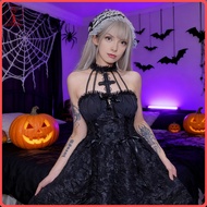 fulaide Womens Sleeveless Gothic Lace Dress Vintage Corset Halter Swing Cocktail Dress Victorian Sty