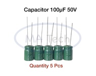 50v 100uf คาปาซิเตอร์ 100uF50V Capacitor 100uF/50v ตัวเก็บประจุไฟฟ้า ตัว C มีจำนวน 5 ชิ้น( 5 Pcs) ยี