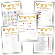 [sgstock] Party Hearty, Baby Shower Games Gold Foil, 5 Games, 50 Sheets Each, 5x7 inches, Fun Games 