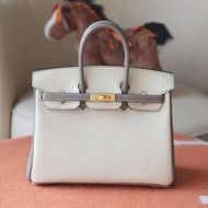 France Window 愛馬仕Hermes 柏金包 Birkin 25 Togo 10奶昔白拼M8瀝青灰 金拉絲扣