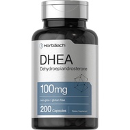 Horbäach DHEA 100mg | 200 Capsules |  for Men and Women | Non-GMO, Gluten Free