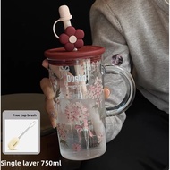 Large Capacity 800ml Glass Cup for Women, Tea and Water Separation, Tea Brewing Straw Cup