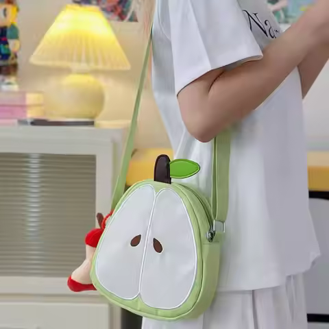 Message Bag Fruits Shape Crossbody Bag Harajuku Solid Color Funny Shoulder Bag Pear Zipper Pouch Mob
