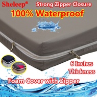 6 Inches Thickness Waterproof Uratex Foam Cover with Long Zipper Mattress Cover Bed Sheet with Zippe