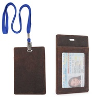 Retro Crazy Horse Leather Card Holder Card Holder Employee Badge Easy Pull Buckle Card Holder Lanyar