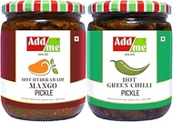 Add me Addme Hot Mango Pickles Homemade 1Kg Pack, Hot Green Chilli Pickle 500G Aam Ka Achar 500Gm, H