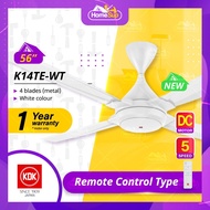 KDK Ceiling Fan K14TE-WT (56 Inch) Remote Control with DC Motor (Energy Saving) - White, 5 Speed, 4 Metal Blade, DC4 Series K14TE