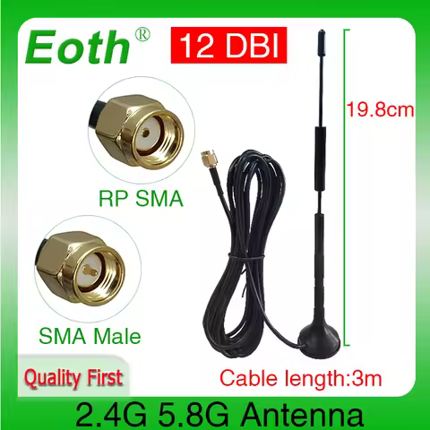 EOTH 1 2pcs 2.4g 5.8g antenna Magnetic base 12dbi sma male Pure copper wlan wifi dual band antene ro
