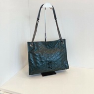 YSL聖羅蘭 油蠟皮niki tote shopping Bag鏈條托特包墨綠色 肩背包 經典熱門