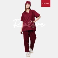 BAJU MEDIS OK / SCRUB DOKTER / BAJU JAGA PERAWAT LENGAN PENDEK WARNA MAROON