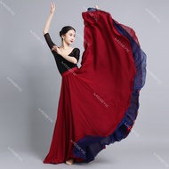 cod Flamenco Chiffon Dance Skirt for Women 720 Degrees Solid Color Long Skirts Dancer Practice Wear