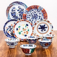 日本藍凜堂青花古風浪漫米飯碗陶瓷盤子大深菜盤家用餐具禮盒套裝