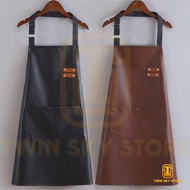 PU Leather Hang Neck Apron Kitchen Strap Denim Unisex Front Pocket Chef Appron Black Epron Epren 围裙