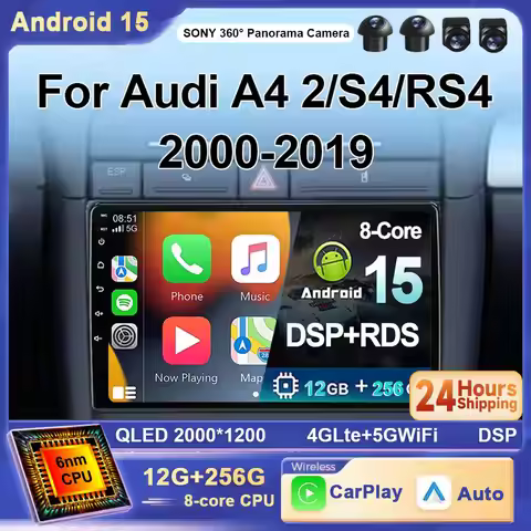 Auto radio for Audi A4 B6 B7 2000-2009 android 15 Android Auto Car Radio 4G+WIFI BTWireless Carplay 