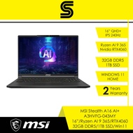 MSI Stealth A16 AI+ A3HVFG-043MY Laptop - 16" QHD+ IPS 240Hz/Ryzen AI 9 365/32GB DDR5/1TB SSD/RTX406