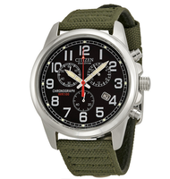 Citizen Citizen Mens Watch Minimalist Green Canvas Strap Luminous Eco-Drive Watch BM8180-03E