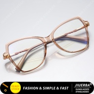 (JIUERBA) Tea Butterfly Frame Eyeglasses for Women Oversized Frame TR90 Anti Blue Light Eyeglasses