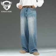EAGLADE Wide Leg Men's Baggy Loose Vintage Jeans Pants for Men M7-D-172 in Blue C03