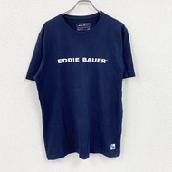 Eddie Bauer 短袖印花 T 卹，大號 logo，藏藍色，L 碼，古著。