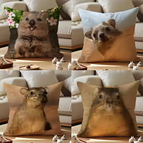 Anime Cute Rock Hyrax Animal Pillow Case Anti-dustmite Pillowcase Invisible Zipper Silky Short Plush