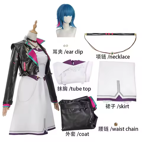 Anime LOL Powder Cosplay Costume White Dress Jinx Cosplay Dancing Party Dress Ekko Role Play For Hal