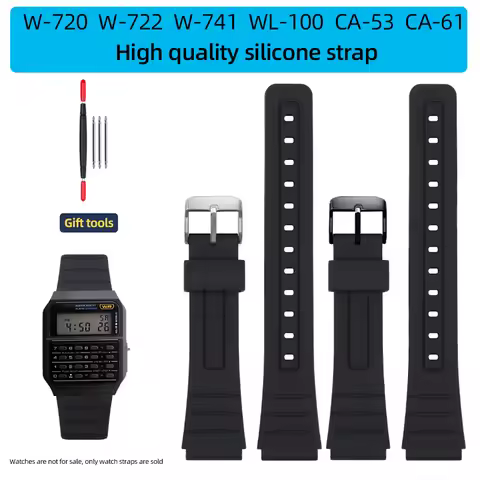 CA-53 Silicone Watch Strap for Casio W-720 W-722 W-741 WL-100 CA53 CA-61 Sports Bracelet Men Women W