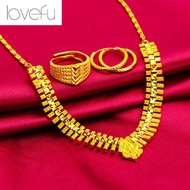Saudi Gold 18k Pawnable Legit Necklace/Double Love Necklace Ring Earring Set for Women