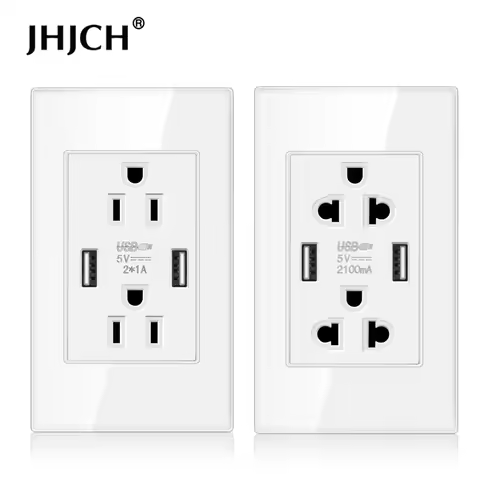 JHJCH tempered glass American multi-function socket, 2.1A dual USB power adapter socket, 15A America