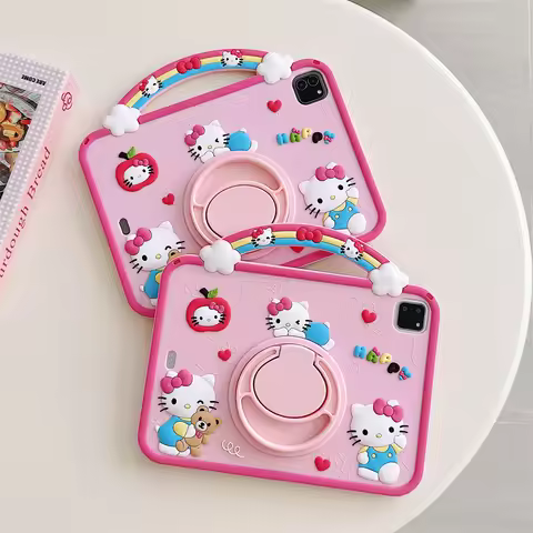 For IPad A16 Air Mini 2 3 4 5 6 Mini 6 7 10.9 Pro 11 9 8 7th Generation Child Case Cartoon Kitty Sil