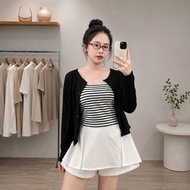 Women's Big Size Long-Sleeved Cardigan T-shirt Outerwear with Vintage Plaid/Plain T-shirt -(A310+G11
