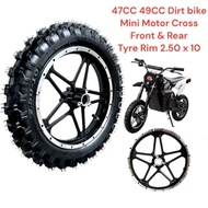 47CC 49CC Mini Motor Cross Rim Tyre Front Rear Mini Dirt Bike Tyre 2.50x10 2.50-10 Rim