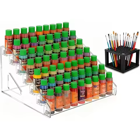 L22A-Paint Storage Organizer 7-Layers Clear Paint Container With Integrated Brush Holder Rack