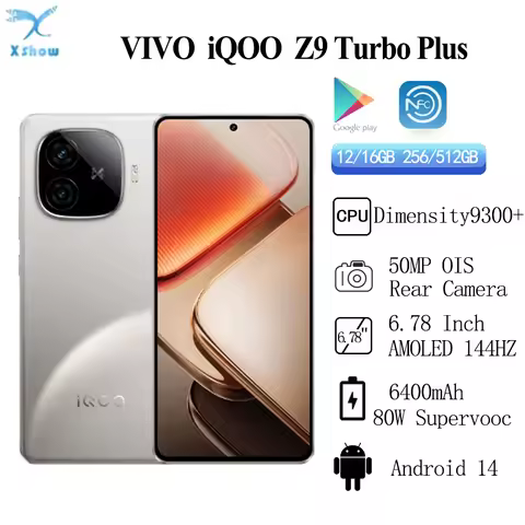Original VIVO IQOO Z9 Turbo+ 6.78 Inch AMOLED 144Hz 50MP Sony LYT-600 OIS Dimensity 9300+ 6400mAh80W