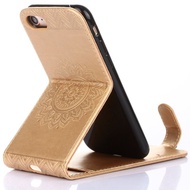 [Woo Fashion Case] เคสหน้ังกลับมือถือย้อนยุคสำหรับ iPhone SE 2020 8 7แฟชั่นสไตล์แมนดาลากระเป๋าใส่บัตร E04F Capa