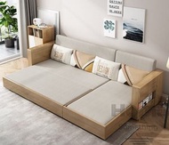 HOME Something - 日式實木橡木 布藝儲物 梳化床 (連貴妃椅)(L185cm) - HS08773_185