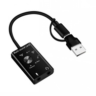 External Sound Card USB2.0 Type C Stereo Microphone Adapter USB Audio Sound Card Adapter Aluminum Al