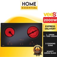 VEES 1800W + 2000W HL-400 Schott Ceran Delicooker Ceramic Hob Electric Cooker Cookware LED Display