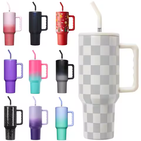 CIVAGO 40oz Insulated Tumbler with Handle And Straw, Double Deck Stainless Steel Travel Coffee Mug w