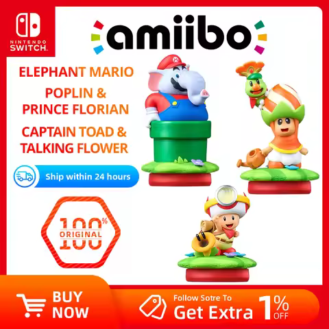 Nintendo Switch Amiibo - Elephant Mario/Captain Toad & Talking Flower/Poplin & Prince Florian - Supe