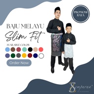 BAJU MELAYU SLIM FIT COTTON KELABU / DARK GREY SEPASANG DEWASA &amp; BUDAK - BAJU RAYA  ( C004BM )