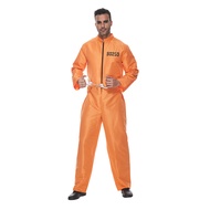 Men Prisoner Costume Halloween Orange Jumpsuit Adult Jailbird Escaped Inmate Suit