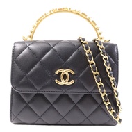 CHANEL 羊皮皮革Mini Flap Bag With Top Handle金扣手挽肩背兩用袋