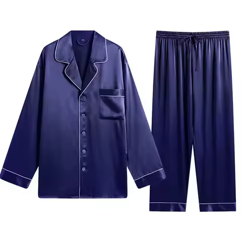 Naizaiga 25 Momme 100 % silk long sleeve long pants spring summer autumn Men pajamas boy night grown