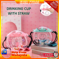 Kids Sippy Cup Cawan Minuman Kanak-Kanak 380ml Cute Plastic Drinking Cup Donut Push To Open Water Bottle With Straw