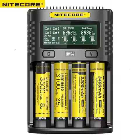 NITECORE UMS4 LCD Screen USB Universal Battery Charger QC Smart Charging Output 3A For Torch 26650 1