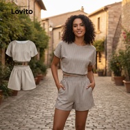 Lovito Women's Light Khaki Side Stripe Shorts for Spring/Summer L143ED539