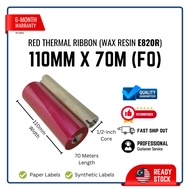 PREMIUM RED THERMAL RIBBON Wax Resin 110MM X 70M (FO) E820R Barcode Ribbon for Zebra ZD220, GX430T, 