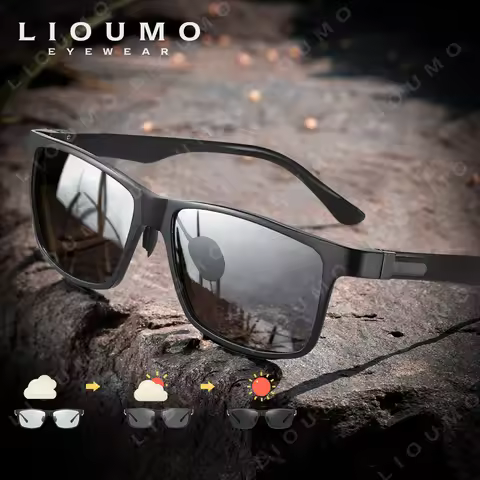 LIOUMO Top Quality Photochromic Polarized Sunglasses For Men Women Carbon Fiber Frame Square Glasses