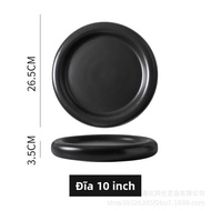 Kích Thước Lớn Mờ Đen Trắng Gốm Pasta Đĩa Phong Cách Châu Âu Viền Dày Món Tráng Miệng Bít Tết Đĩa Ch